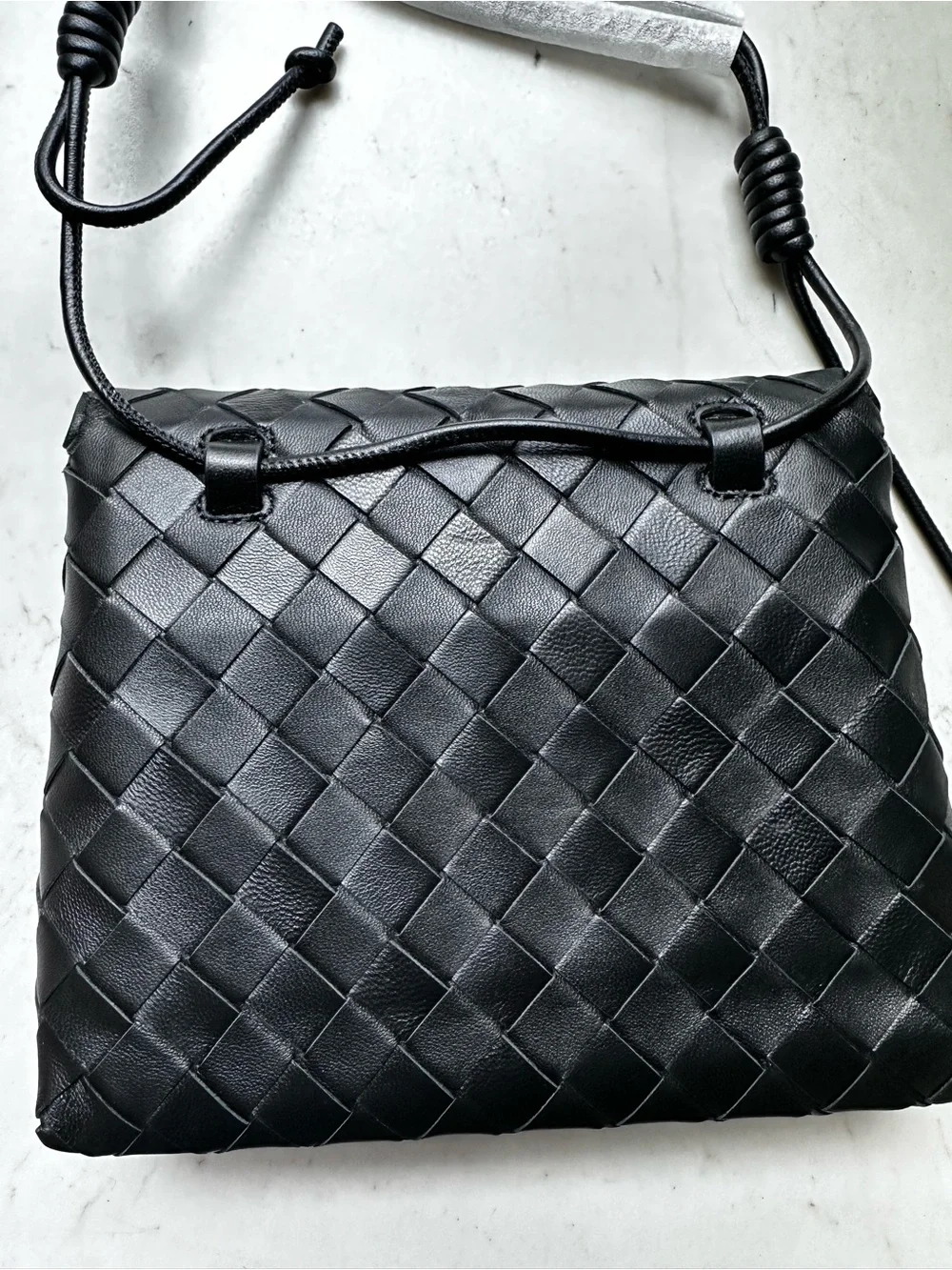 Intrecciato Black Woven Leather Crossbody Bag